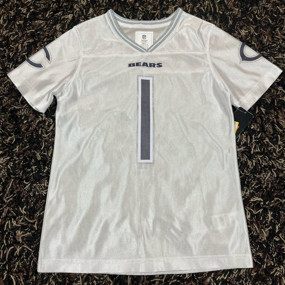NFL Team Apparel Justin Fields‎ Girls Jersey L 10-12 White Chicago Bears Glitter